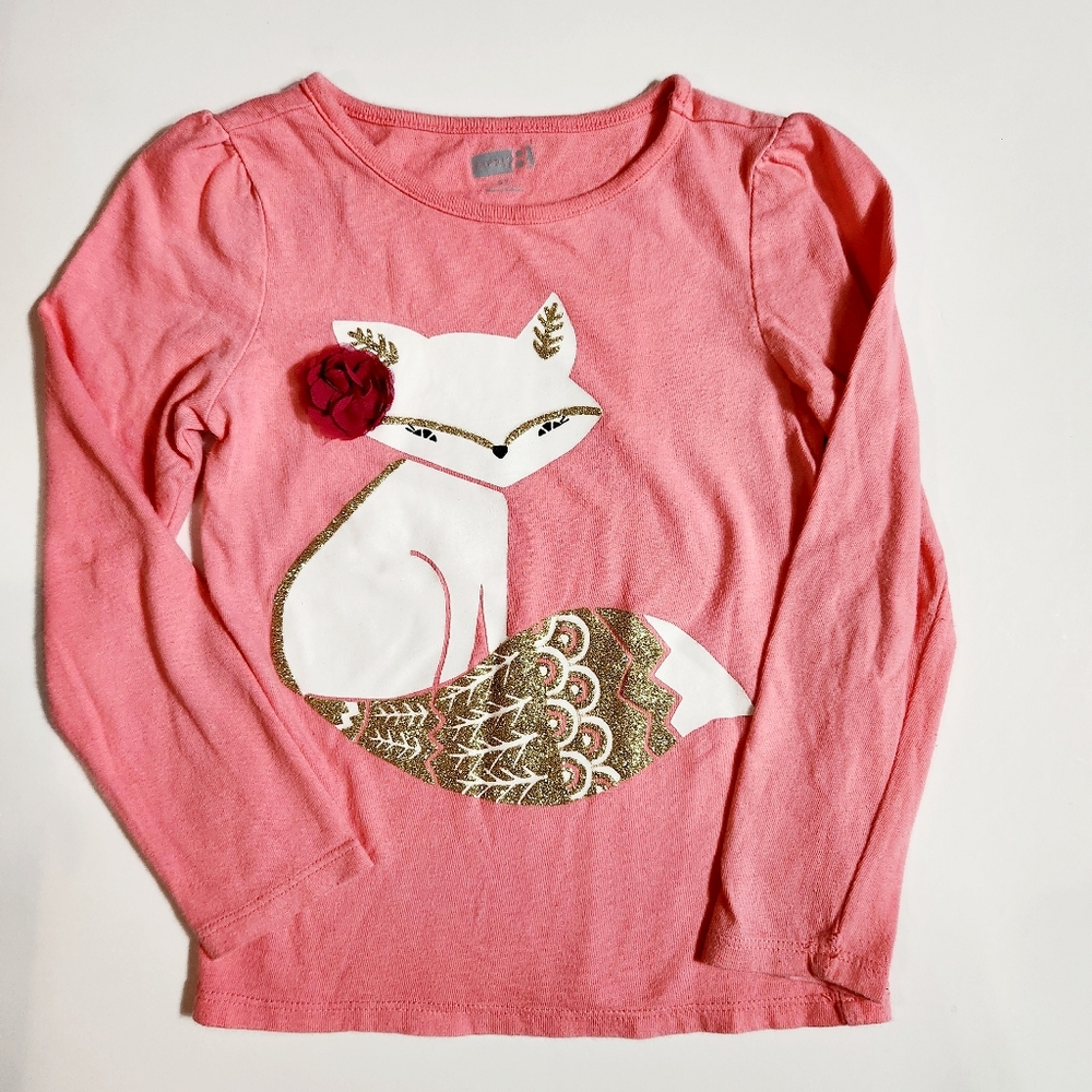 💜Crazy 8 Girl's Long Sleeve Fox Print T-Shirt Size: 5T
